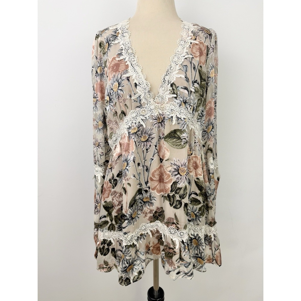 For Love & Lemons Luciana Swing DRESS Small Silk Floral Lace Babydoll Coquette